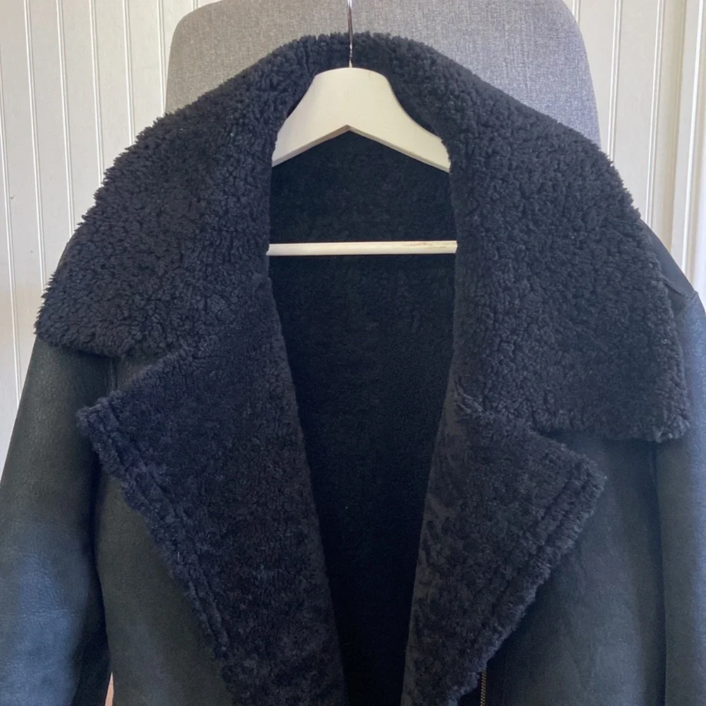 ME+EM 2022 Genuine Sheepskin Shearling Leather Reversible Moto Jacket - Picture 2 of 10